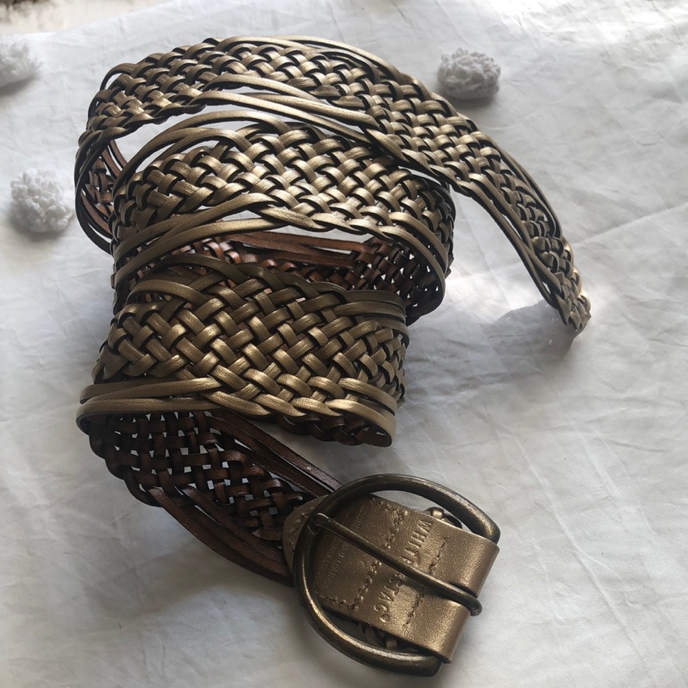 WHITE STAG gold braided 70% genuine bonded leather women’s belt. Size Large.